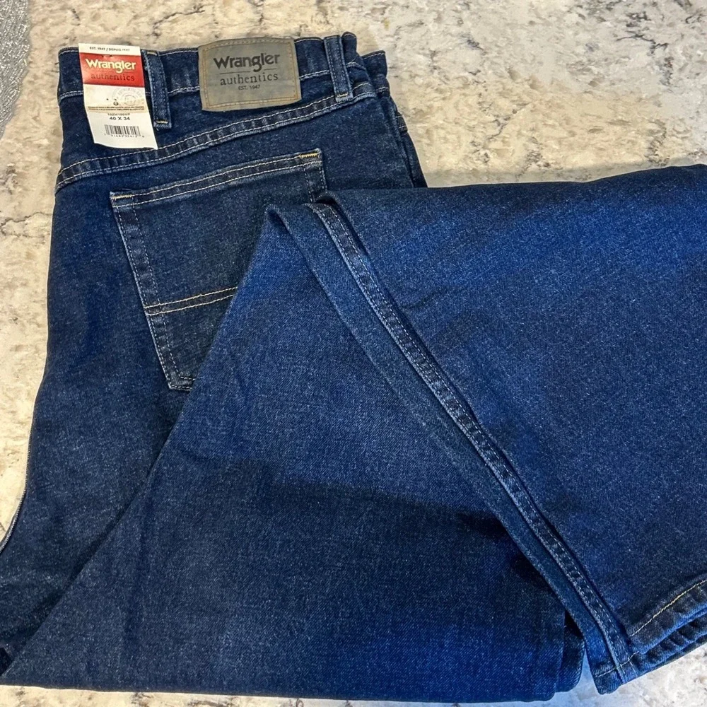Wrangler Authentics Mens 40x34 Dark‎ Wash Straight Fit Denim Jeans NWT